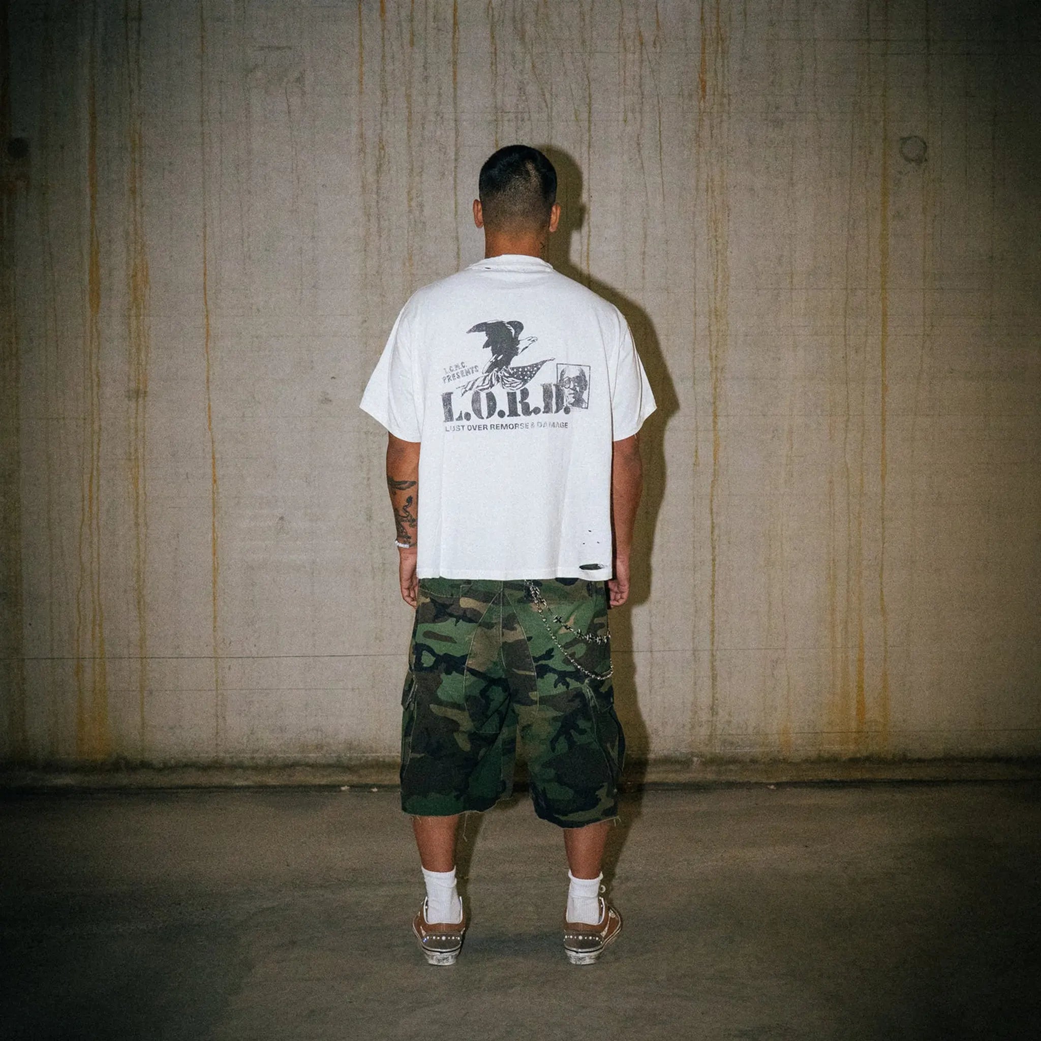Model Back View of Lord Culture System White T-Shirt